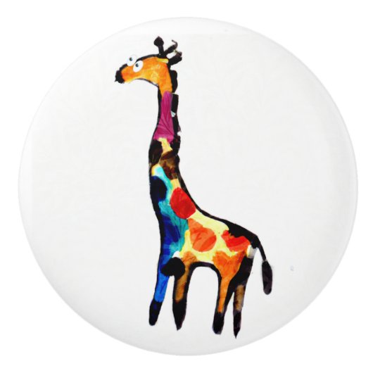 Naïef schilderij van giraffe. Kinder slaapkamer Keramische Knop (Voorkant)