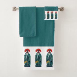 Naïeve Vogel Rood Veer Groen Gewaden Jas Rand Bad Handdoek