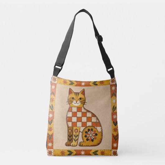 Naïeve Volkskunst Kat Crossbody Tas (Voorkant)