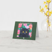 Naïeve volkskunst Zwarte kat Schilderen schattige Kaart (Gele Bloem)