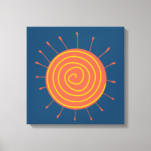 Naïeve zon donkerblauwe achtergrond canvas afdruk