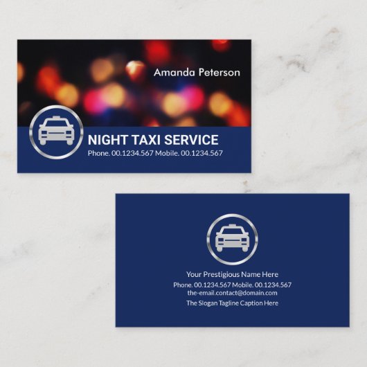 Naight Lights City Traffic Bokeh Taxi Service Visitekaartje (Voorkant / Achterkant)