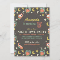 Naight Owl Birthday Party Uitnodiging voor kindere