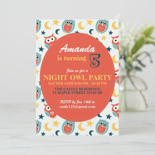 Naight Owl Birthday Party Uitnodiging voor kindere (Staand voorkant)