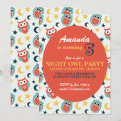 Naight Owl Birthday Party Uitnodiging voor kindere (Voorkant / Achterkant)