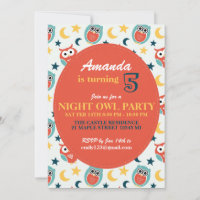 Naight Owl Birthday Party Uitnodiging voor kindere
