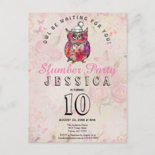 Naight Owl Birthday Slumber Party Invitation Briefkaart