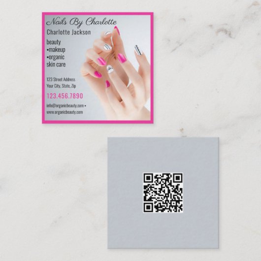 Nail Art Beauty Salon Manicure Specialist QR code Vierkante Visitekaartje (Voorkant / Achterkant)