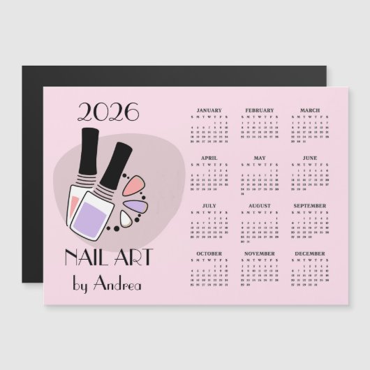 Nail Art Design 2026 Calendar Magnetic Card (Voorkant / Achterkant)
