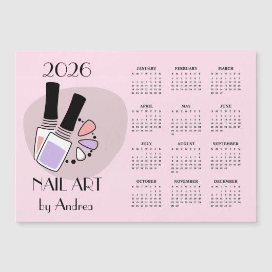 Nail Art Design 2026 Calendar Magnetic Card (Voorkant)