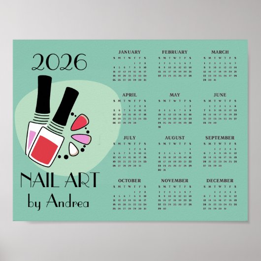 Nail Art Manicure Design 2026 Calendar Poster (Voorkant)