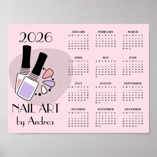 Nail Art Manicure Design 2026 Calendar Poster (Voorkant)