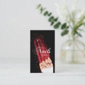 Nail Art Red Glitter Elegant Script QR Code Visitekaartje (Staand voorkant)