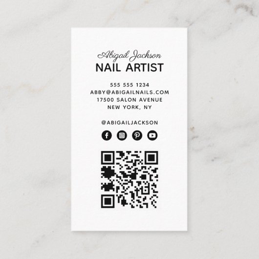 Nail Art Red Glitter Elegant Script QR Code Visitekaartje (Achterkant)