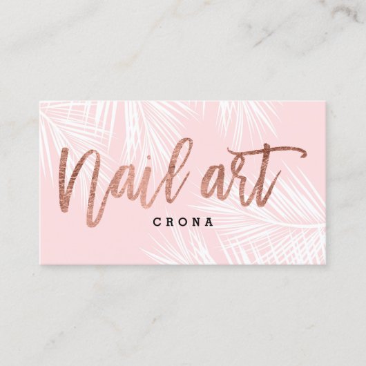 Nail art roos goudschrift Roze palmboom Visitekaartje (Voorkant)