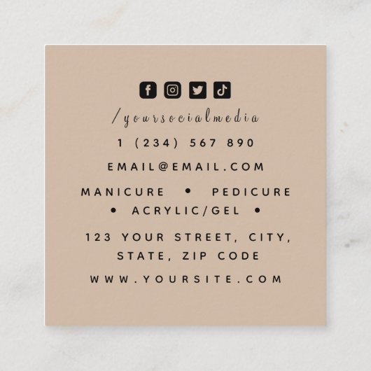 Nail Art Salon Boho Elegant Drawn Hand & Heart Vierkante Visitekaartje (Achterkant)