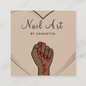 Nail Art Salon Boho Elegant Drawn Hand & Heart Vierkante Visitekaartje (Voorkant)