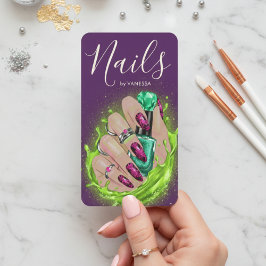 Nail Art Studio Manicurist Artist Purple Green Visitekaartje