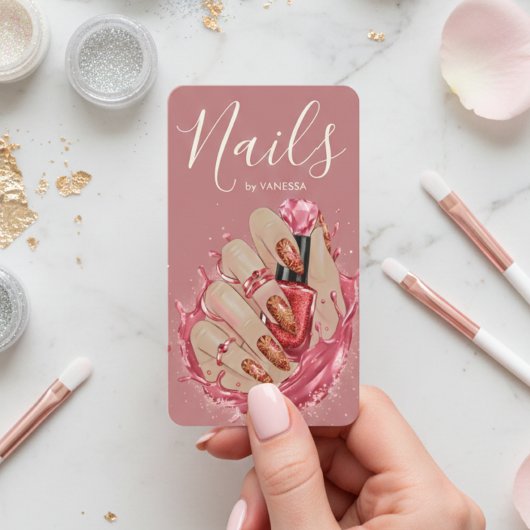 Nail Art Studio Manicurist Artist Red Blush Pink Visitekaartje