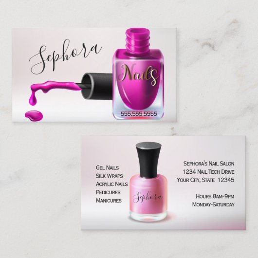 Nail Art Technicier - Fuchsia Nail Pools Visitekaartje (Voorkant / Achterkant)