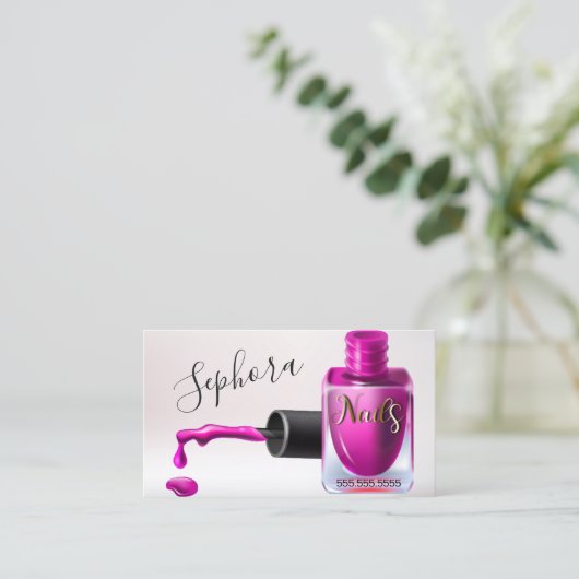 Nail Art Technicier - Fuchsia Nail Pools Visitekaartje (Staand voorkant)