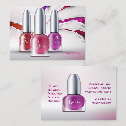 Nail Art Technicier - Trendy Poolse flessen Visitekaartje (Voorkant / Achterkant)