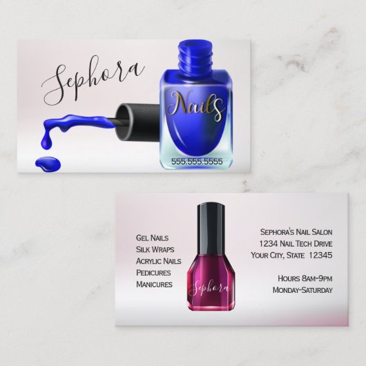 Nail Art-technicus - Blue Nail Pools Visitekaartje (Voorkant / Achterkant)