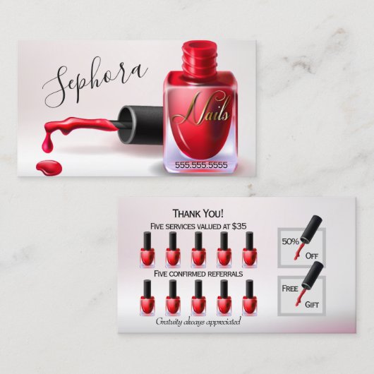 Nail Art-technicus - Red Nail Poolse Loyalty Visitekaartje (Voorkant / Achterkant)