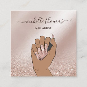 NAIL artiest handtekening roos goud NAIL TECHNICIA Vierkante Visitekaartje