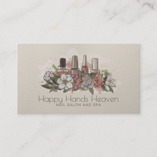 Nail Artist - bloemenillustratie van de waterverf Visitekaartje (Voorkant)
