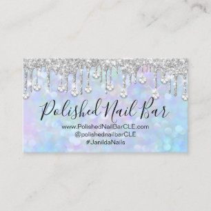 Nail Artist Blue Hologram Diamond Silver Drip Visitekaartje