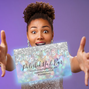 Nail Artist Blue Holographic Diamond Silver Visitekaartje