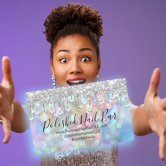 Nail Artist Blue Holographic Diamond Silver Visitekaartje