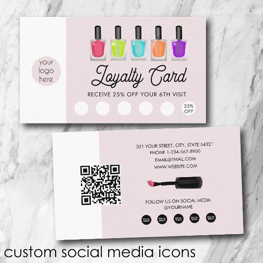 Nail Artist Business Logo QR Code Loyalty  Visitekaartje