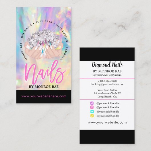 Nail Artist Cartoon Hands Logo Long Manicure Salon Visitekaartje (Voorkant / Achterkant)