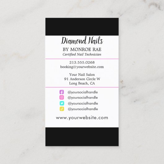 Nail Artist Cartoon Hands Logo Long Manicure Salon Visitekaartje (Achterkant)