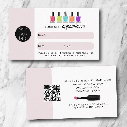 Nail Artist Client Appointment Card QR Code Logo Visitekaartje