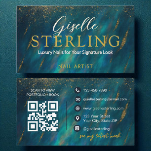 Nail Artist Dark Opal Glam Moderne QR-code Visitekaartje