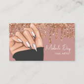 Nail Artist Designer Salon Faux Glitter Roos Roze Visitekaartje (Voorkant)