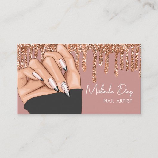 Nail Artist Designer Salon Faux Glitter Roos Roze Visitekaartje (Voorkant)