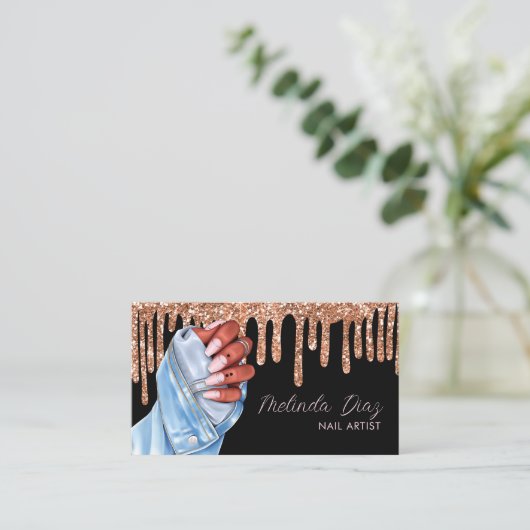 Nail Artist Designer Salon Roos Faux Glitter Visitekaartje (Staand voorkant)