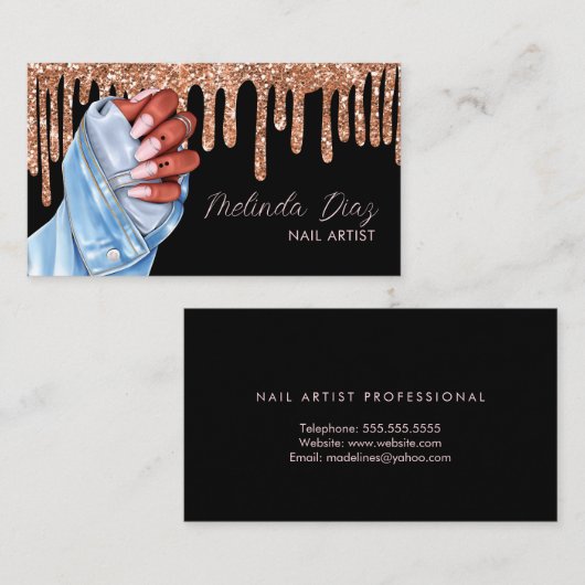 Nail Artist Designer Salon Roos Faux Glitter Visitekaartje (Voorkant / Achterkant)