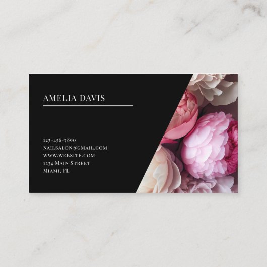 Nail Artist Elegant Bloemen Zwart Roze Manicurist Visitekaartje (Achterkant)