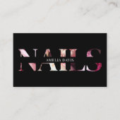 Nail Artist Elegant Bloemen Zwart Roze Manicurist Visitekaartje (Voorkant)