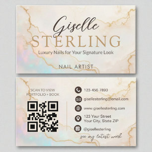 Nail Artist Elegant Pearl Opal Gold Script Visitekaartje