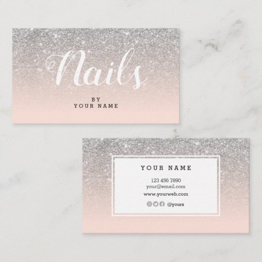 Nail Artist Elegant Pink Silver Visitekaartje (Voorkant / Achterkant)