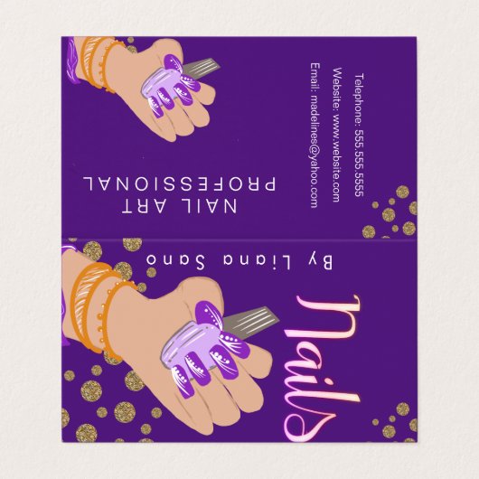 Nail Artist Glow Script Hand Drawn Appointing Visitekaartje (Buitenkant ongevouwen)