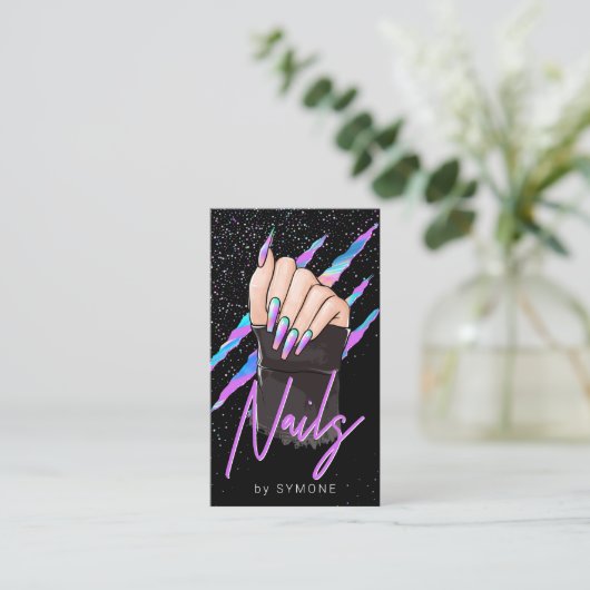 Nail Artist Holographic Modern Glam Visitekaartje (Staand voorkant)
