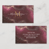 Nail Artist Luxury Burgundy Agate Gold Monogram Visitekaartje (Voorkant / Achterkant)