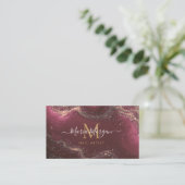 Nail Artist Luxury Burgundy Agate Gold Monogram Visitekaartje (Staand voorkant)